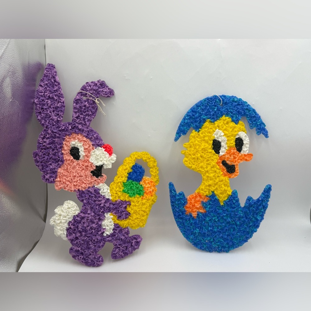 Vtg Easter Popcorn Decor Lot 2 Rabbit duck  Egg ,